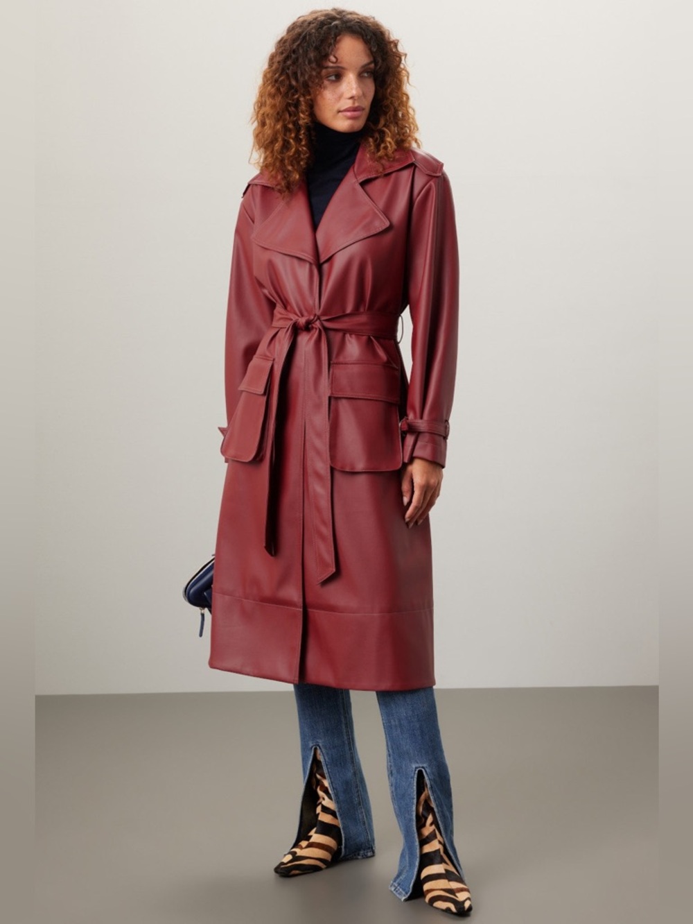 Ashley By 26 International Burgundy Faux Leather Trench Coat